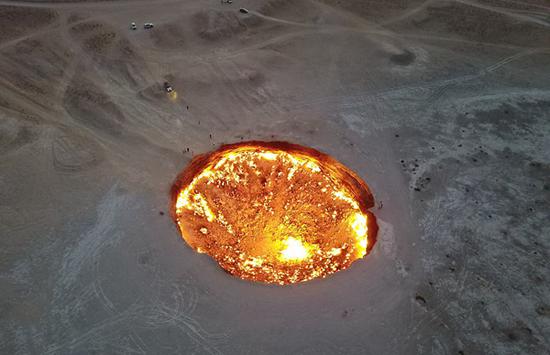 Burning for 48 years, drone aerial photography Turkmenistan 